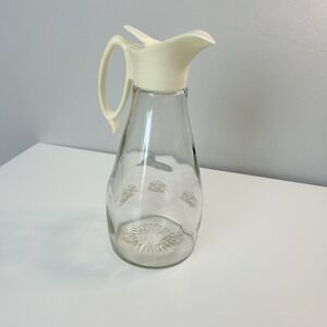 VINTAGE 1970's LOG CABIN Glass Maple Syrup Dispenser Pitcher GOLD EAGLE Motif